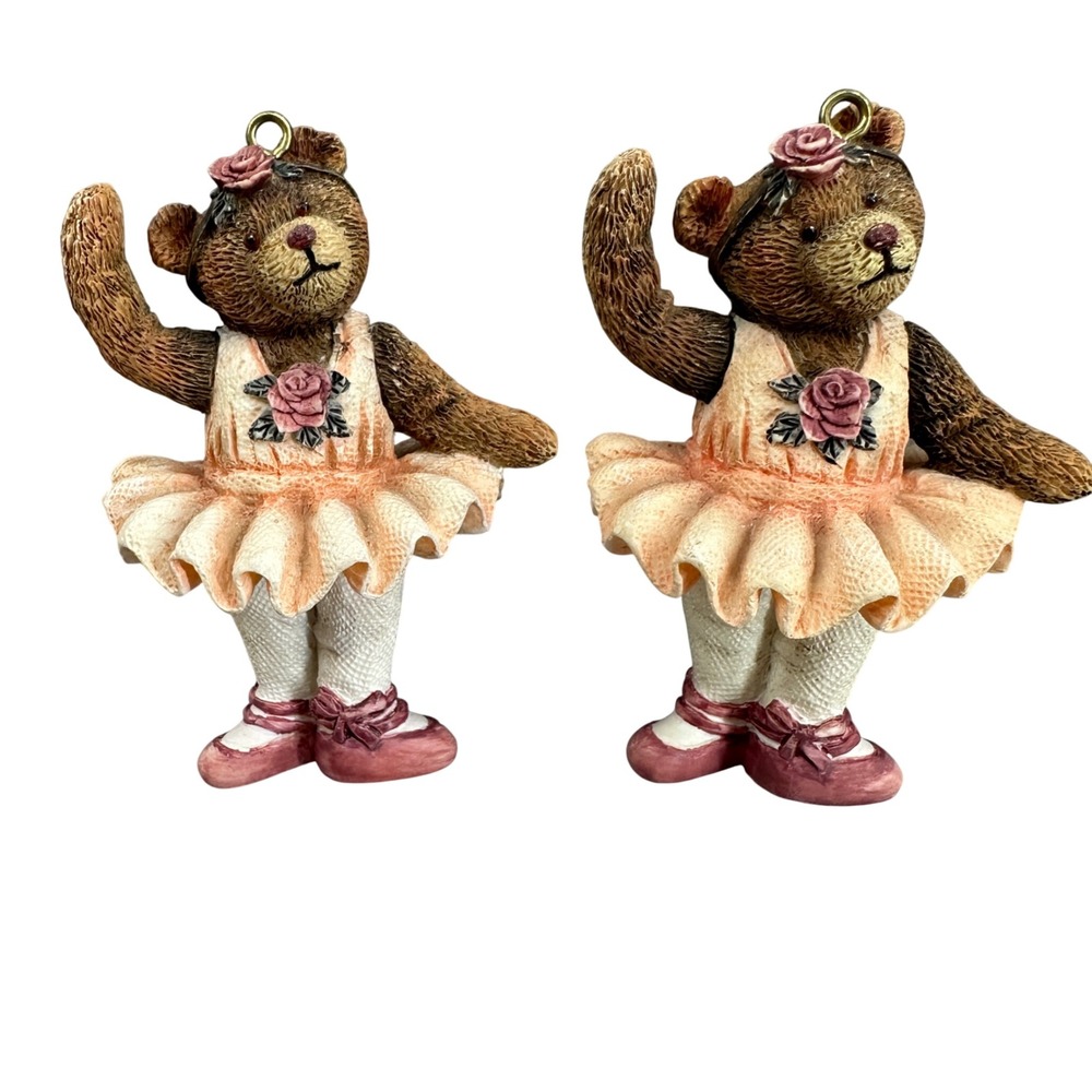 A set of 2 Adorable NS Ballerina Teddy Bear Ornaments Set Dancing Pink Tutu